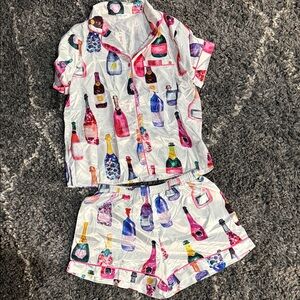 White Champagne Bottle Print Pajama Set